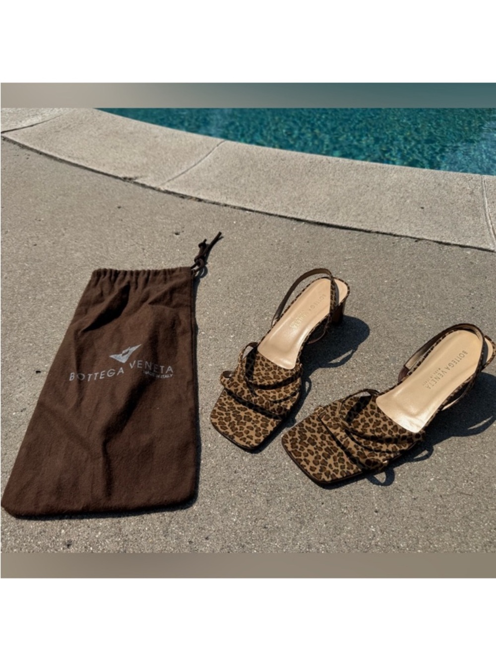 Bottega Veneta Leopard Print Square-Toe Slingback heels